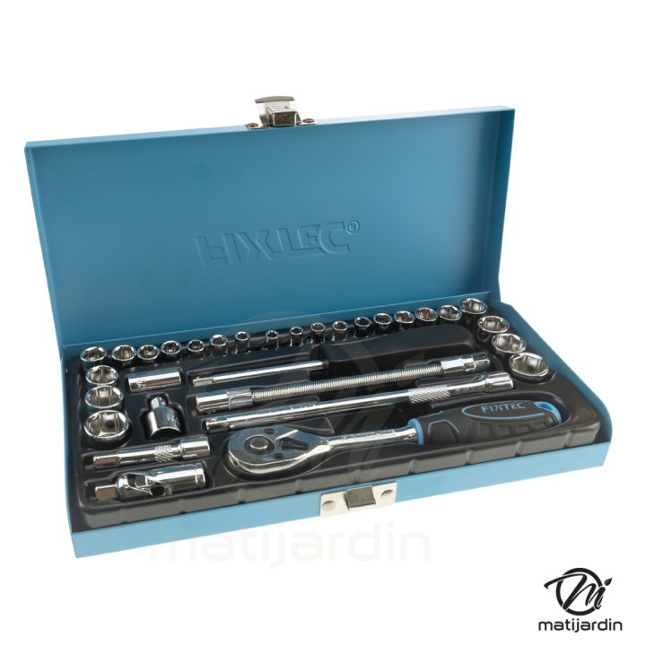 Jeu de douilles et de cliquets 6 pans - entraînement 1/4" - 31 pièces