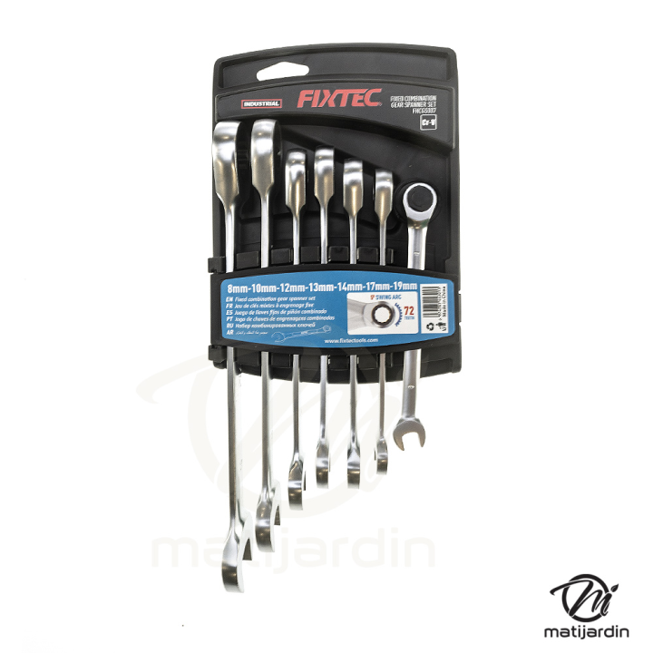 Jeu de clés à cliquet - 7 pièces avec têtes fixes