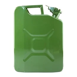 Bidon de 10 litres acier armé. Jerrican métal vert olive pour hydrocarbures. Type US