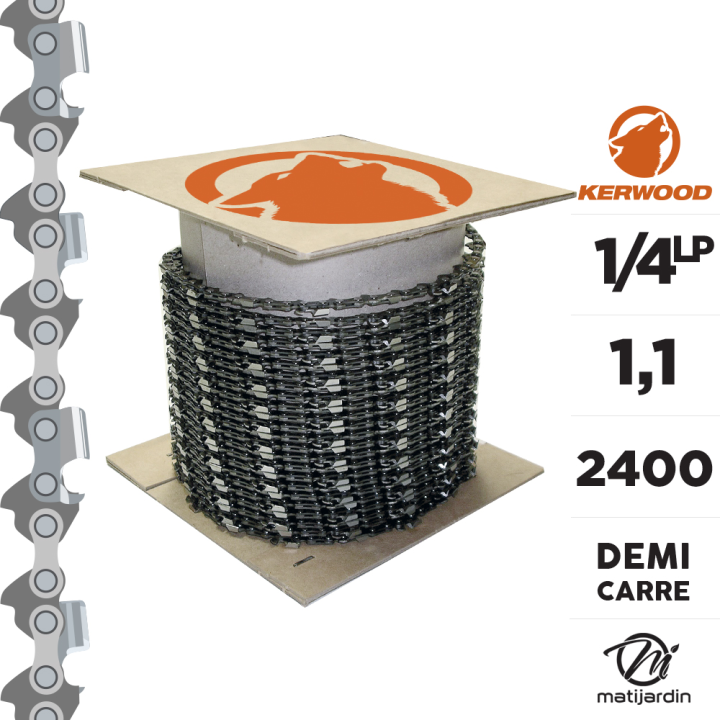 Chaîne Kerwood pour tronçonneuse 1/4" 1,1 mm. Rouleau 100 pieds.