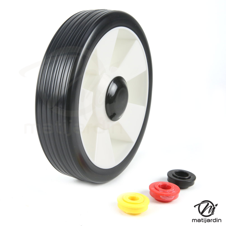 Roue de tondeuse universelle. Ø 200 mm. Livrée avec jeu de bagues