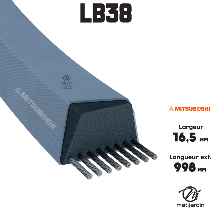 Courroie tondeuse Mitsuboshi LB38 - 16,5 mm x 977 mm
