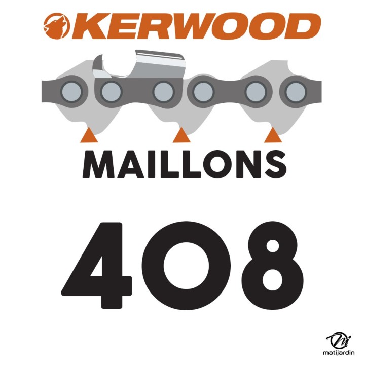 Chaîne Kerwood pour tronçonneuse 3/8" 1,6 mm. Rouleau 25 pieds. Gouge profil carré