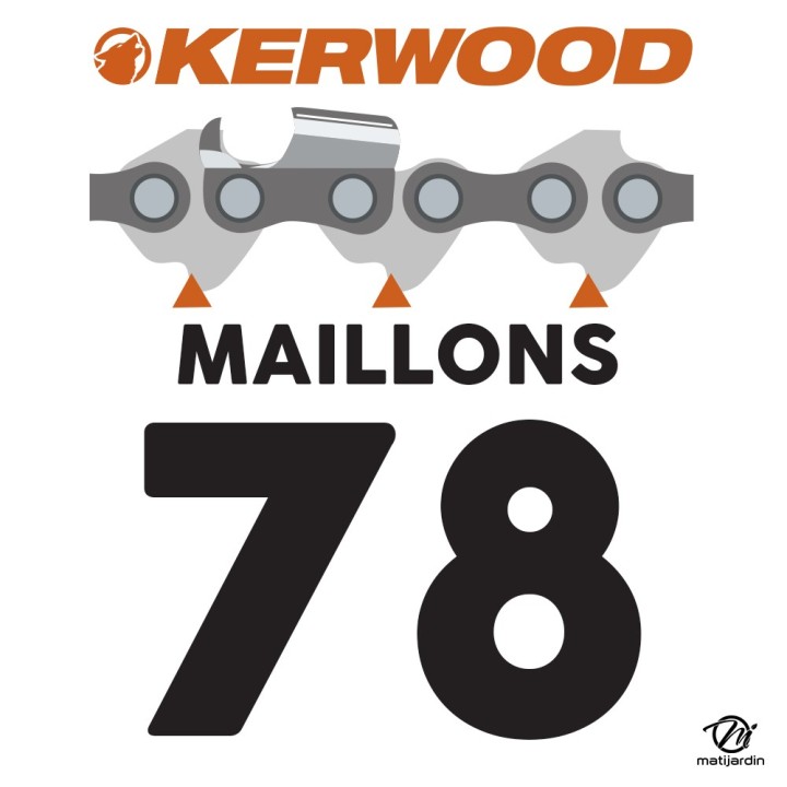 Chaîne Kerwood pour tronçonneuse 0,325" 1,5 mm 78 maillons. Gouge profil carré