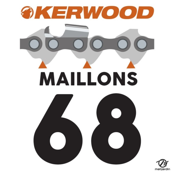 Chaîne Kerwood pour tronçonneuse 3/8" 1,5 mm 68 maillons. Gouge profil carré