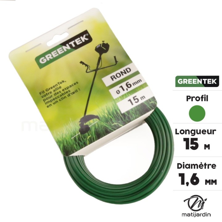 Fil débroussailleuse Greentek rond 1,6 mm x 15 m