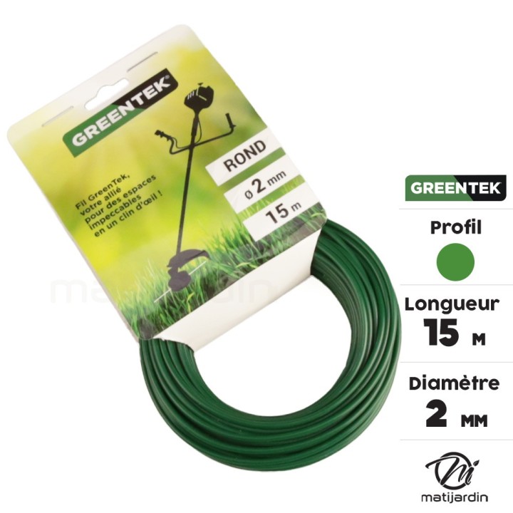 Fil débroussailleuse Greentek rond 2 mm x 15 m
