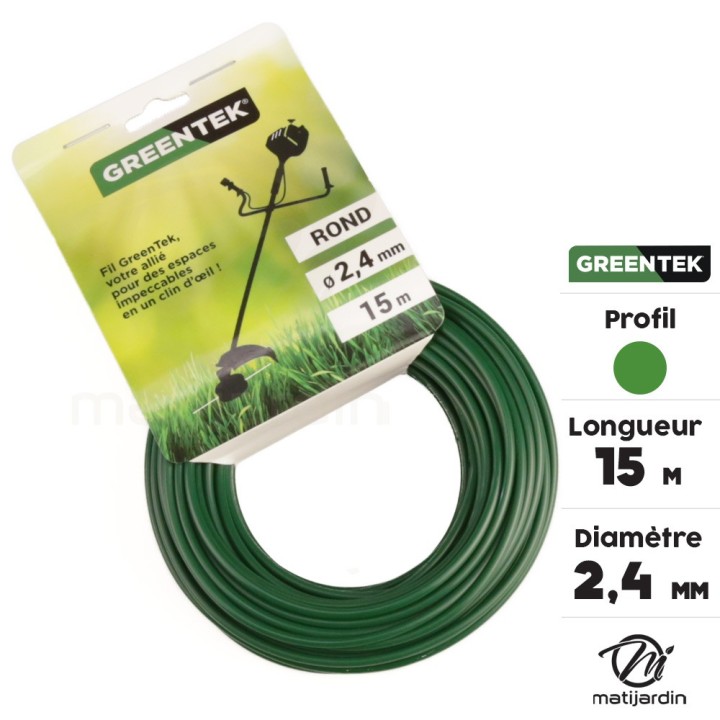 Fil débroussailleuse Greentek rond 2,4 mm x 15 m
