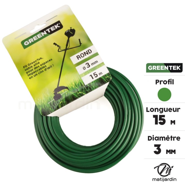 Fil débroussailleuse Greentek rond 3 mm x 15 m
