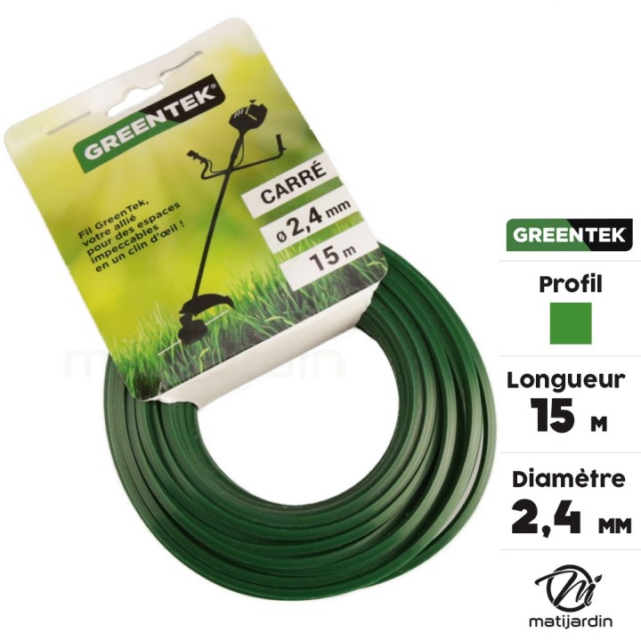 Fil débroussailleuse Greentek carré 2,4 mm x 15 m
