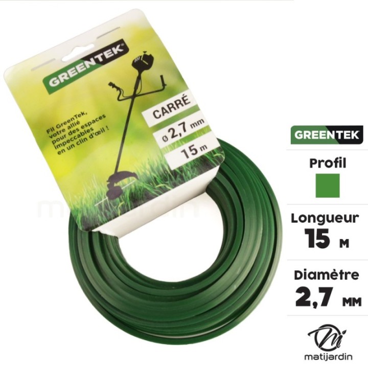 Fil débroussailleuse Greentek carré 2,7 mm x 15 m