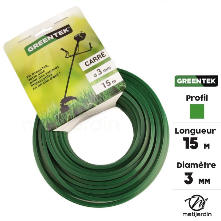 Fil débroussailleuse Greentek carré 3 mm x 15 m