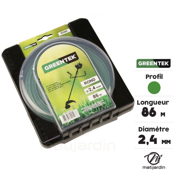 Fil débroussailleuse Greentek rond 2,4 mm x 86 m sous blister