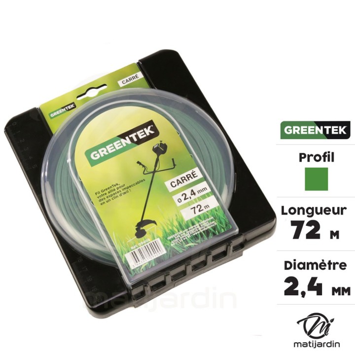 Fil débroussailleuse Greentek carré 2,4 mm x 78 m sous blister