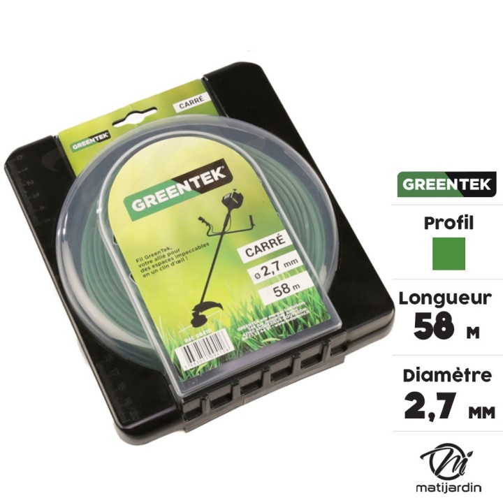 Fil débroussailleuse Greentek carré 2,7 mm x 62 m sous blister