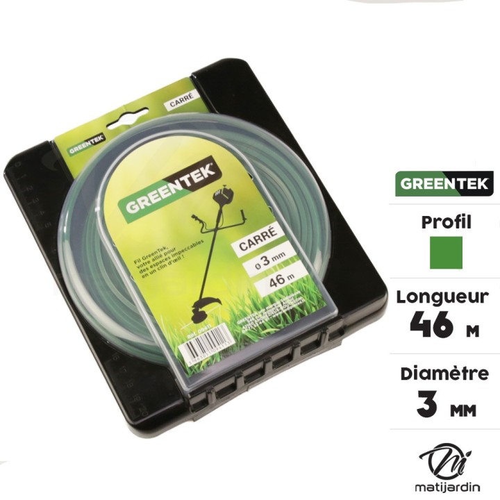 Fil débroussailleuse Greentek carré 3 mm x 46 m sous blister