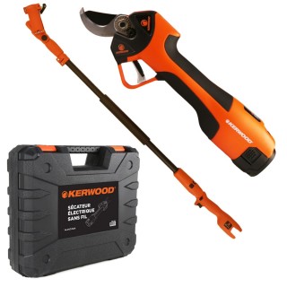 Pack élagage KERWOOD: Sécateur Électrique 14.4V + Perche Télescopique + Mallette