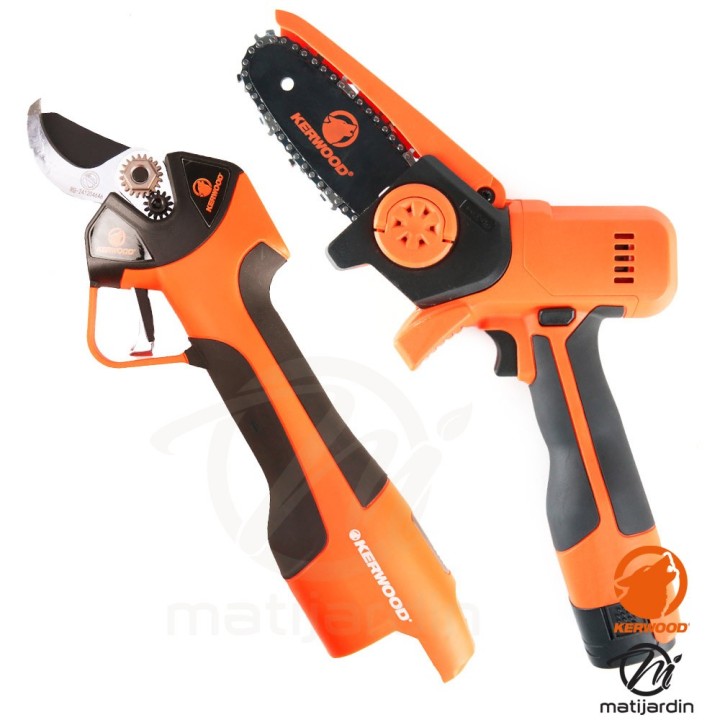 Pack outils sans fil KERWOOD avec mallette en tissus : Mini Tronçonneuse + Sécateur Électrique