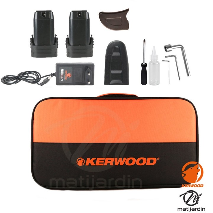 Pack outils sans fil KERWOOD avec mallette en tissus : Mini Tronçonneuse + Sécateur Électrique