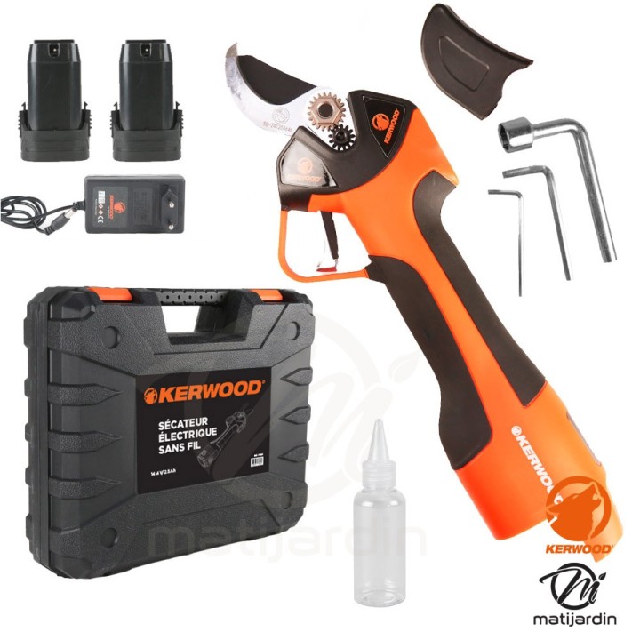 Sécateur électrique sans fil 14.4V – Coupe jusqu’à 30 mm – 2 batteries incluses – KERWOOD