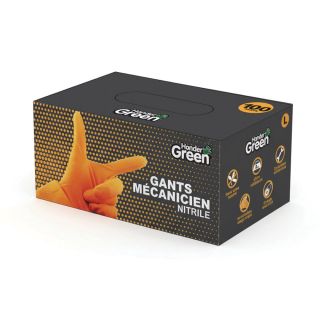 Gants de mécanicien nitrile orange taille L boîte de 100 Hander Green