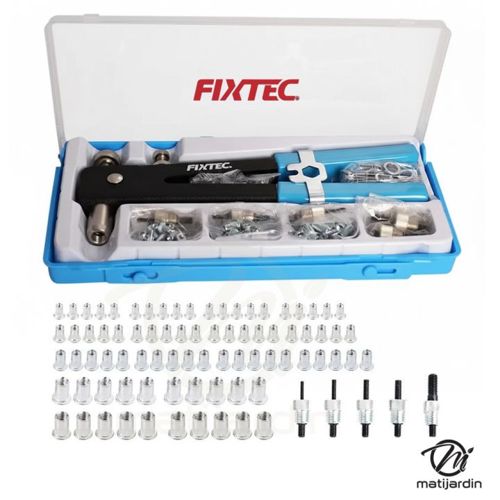 Pince à rivets filetés 11" avec 5 mandrins M3 à M8 et 80 écrous à sertir – Coffret 86 pièces - Fixtec