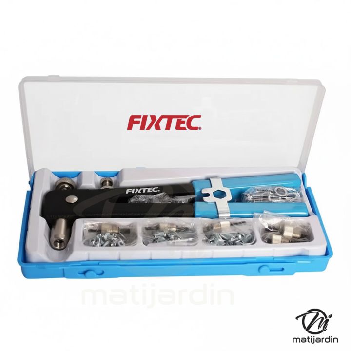 Pince à rivets filetés 11" avec 5 mandrins M3 à M8 et 80 écrous à sertir – Coffret 86 pièces - Fixtec