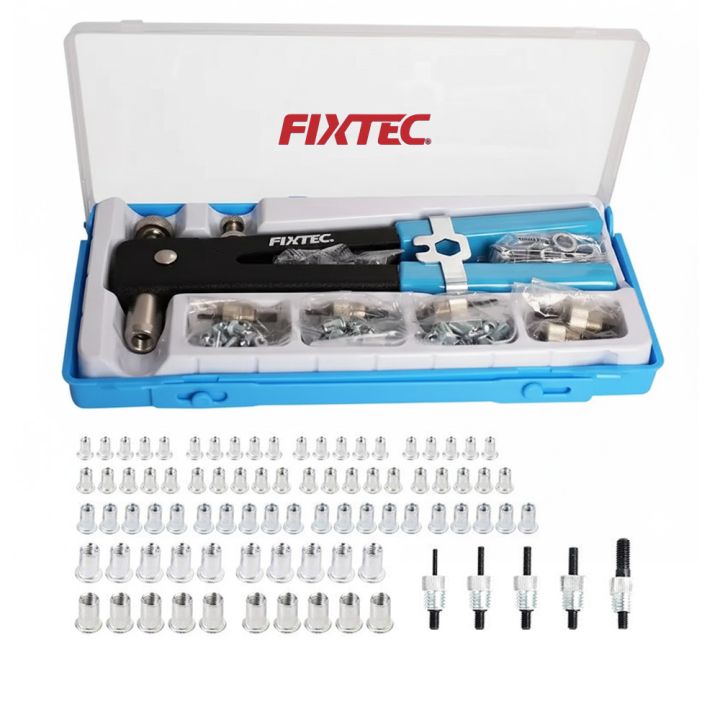 Pince à rivets filetés 11" avec 5 mandrins M3 à M8 et 80 écrous à sertir – Coffret 86 pièces - Fixtec