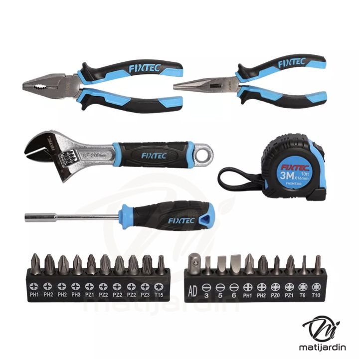 Kit d’outils à main - 25 pièces - pince universelle,pince à bec long, clé à molette, manche de tournevis - Fixtec