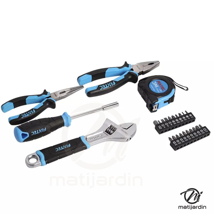 Kit d’outils à main - 25 pièces - pince universelle,pince à bec long, clé à molette, manche de tournevis - Fixtec