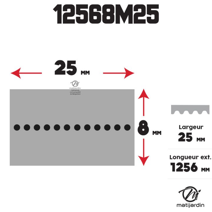 Courroie crantée 1256-8M-25 pour Husqvarna Rider 90 cm