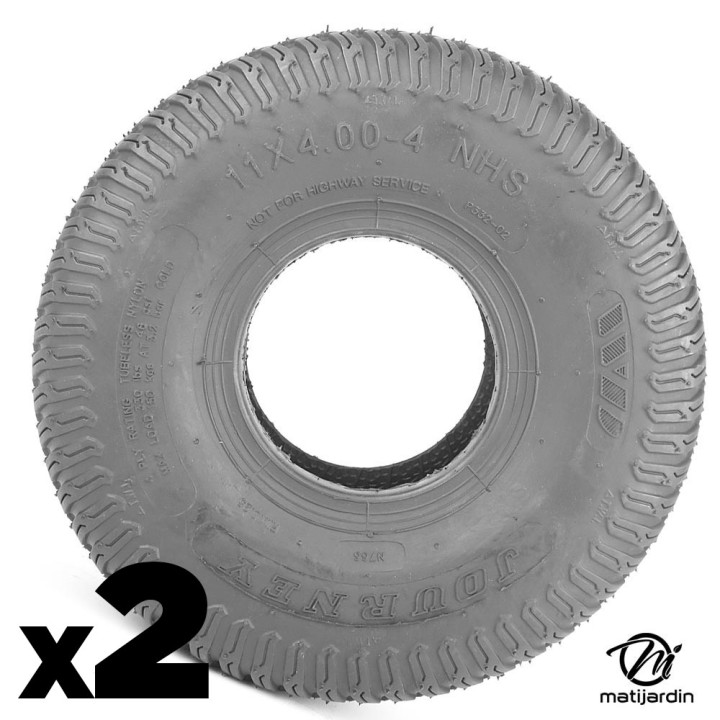 2 Pneus gazon 11x400x4 | 4 plis Tubeless | 11x4.00-4