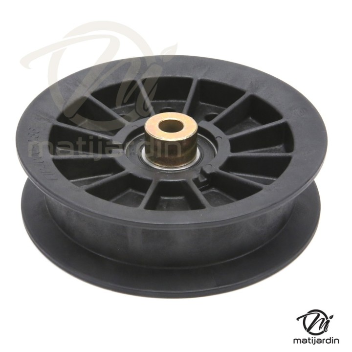 Poulie gorge plate nylon avec roulement renforcé. Ø 102 mm. Diamètre rebord 122 mm