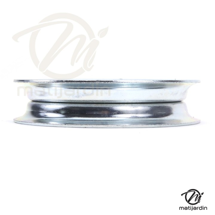 Poulie gorge plate acier avec roulement renforcé. Ø 102 mm. Diamètre rebord 117 mm