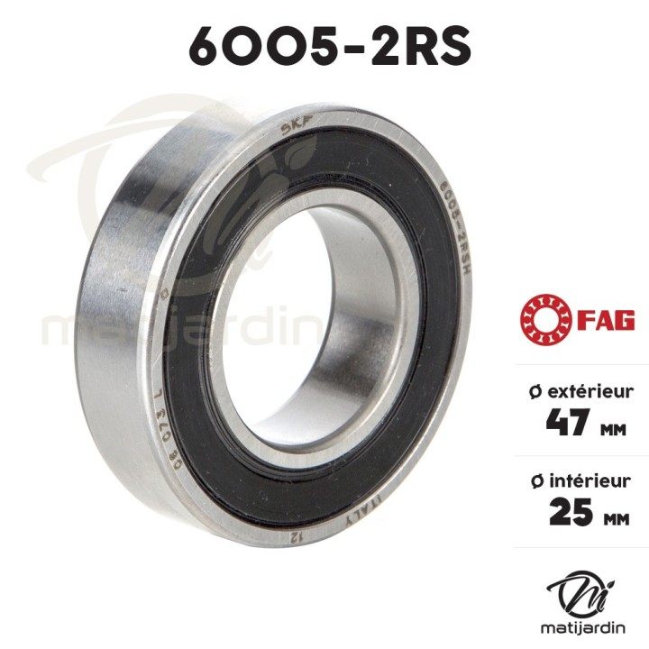 Roulement à billes 6005-2RS. Double étanchéité. Ø 47 mm. FAG