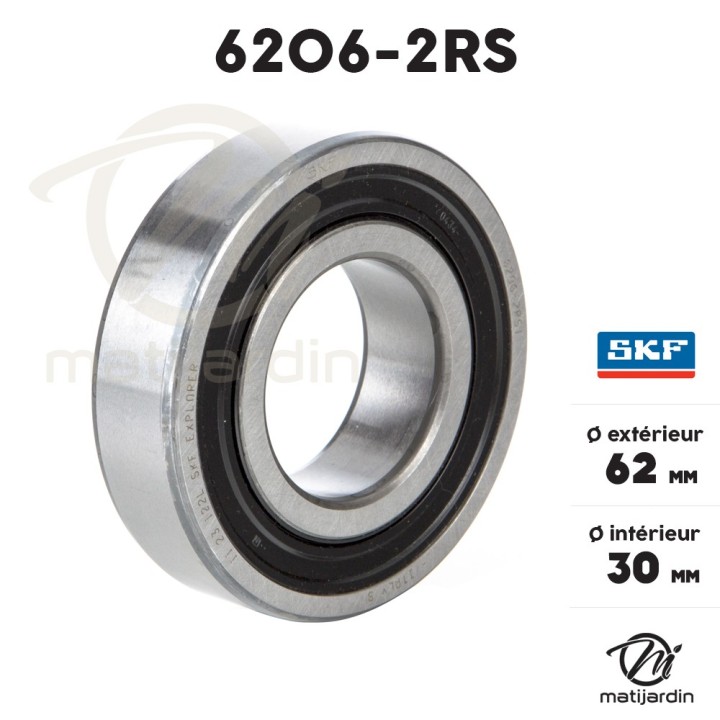 Roulement à billes 6206-2RS. Double étanchéité. Ø 62 mm. SKF