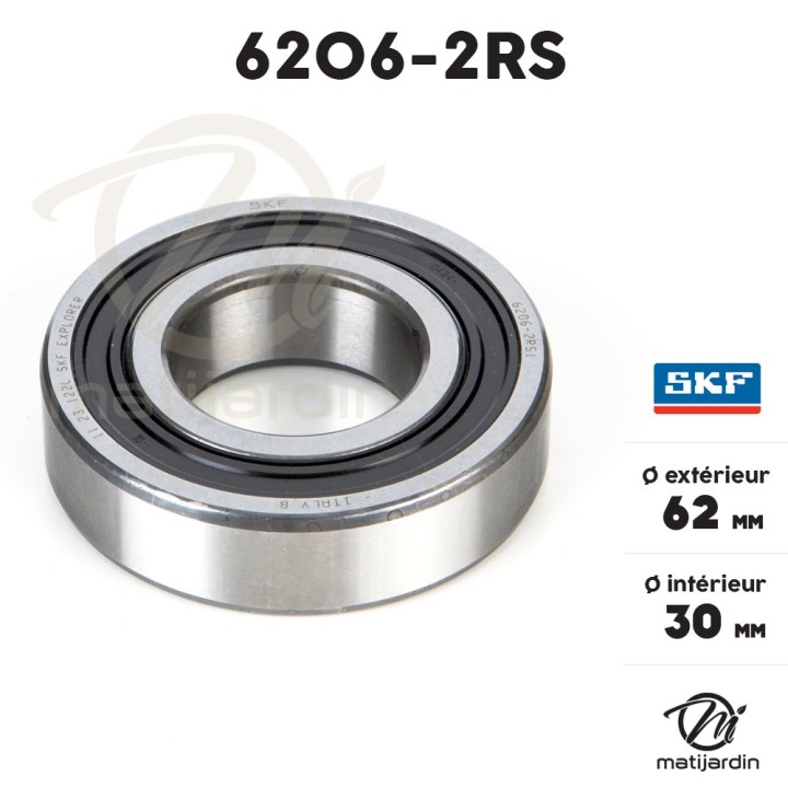Roulement à billes 6206-2RS. Double étanchéité. Ø 62 mm. SKF