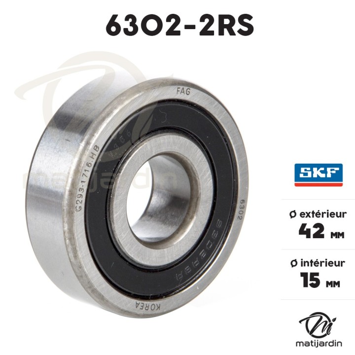 Roulement à billes 6302-2RS. Double étanchéité. Ø 42 mm.  FAG