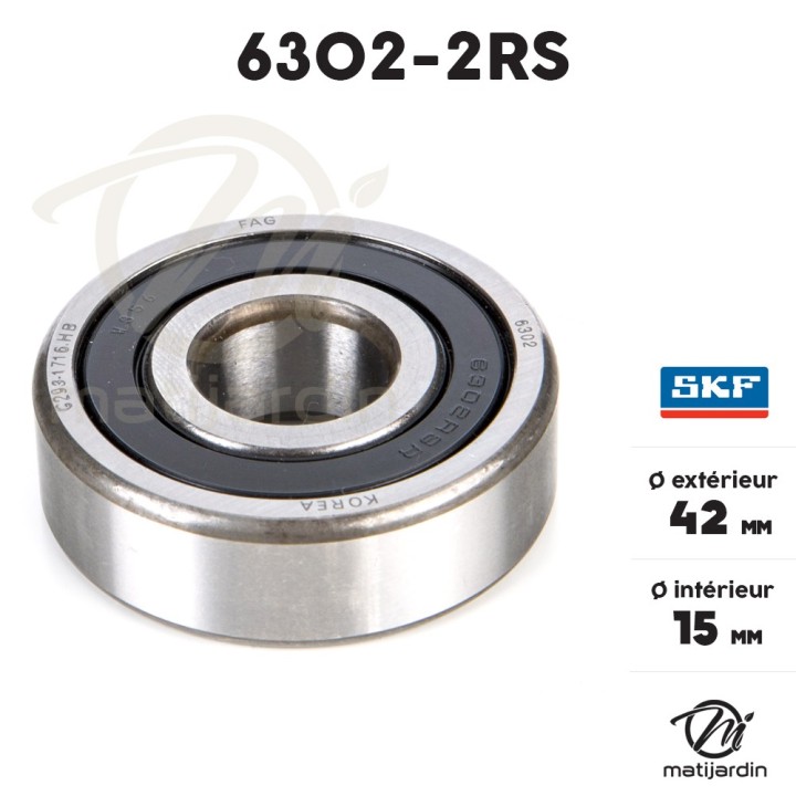 Roulement à billes 6302-2RS. Double étanchéité. Ø 42 mm.  FAG