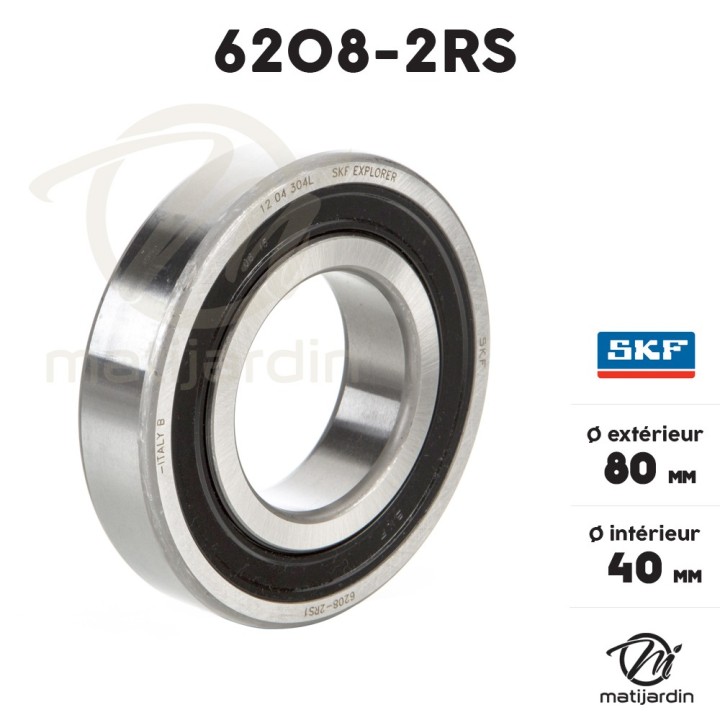 Roulement à billes 6208-2RS. Double étanchéité. Ø 80 mm. SKF
