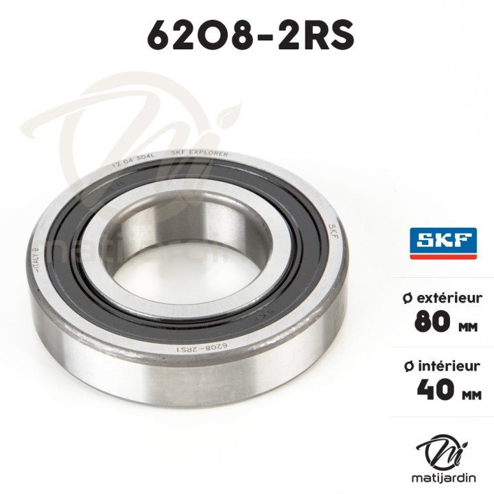 Roulement à billes 6208-2RS. Double étanchéité. Ø 80 mm. SKF