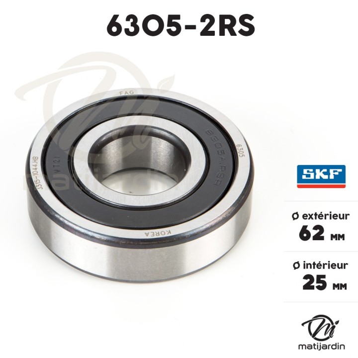 Roulement à billes 6305-2RS. Double étanchéité. Ø 62 mm. SKF
