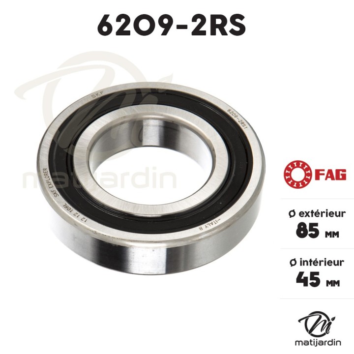Roulement à billes 6209-2RS. Double étanchéité. Ø 85 mm. FAG