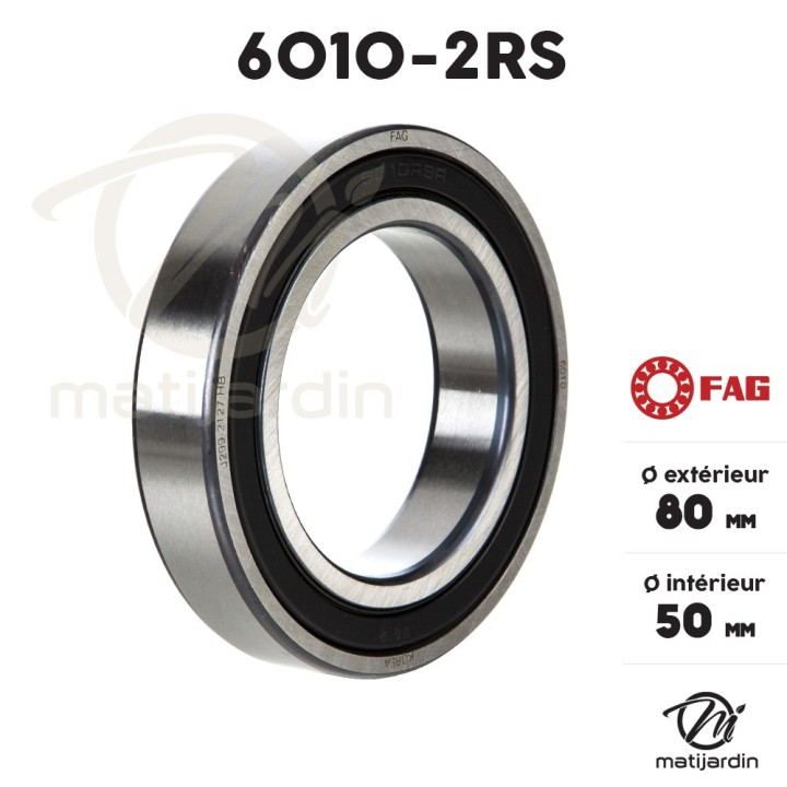 Roulement à billes 6010-2RS. Double étanchéité. Ø 80 mm. FAG