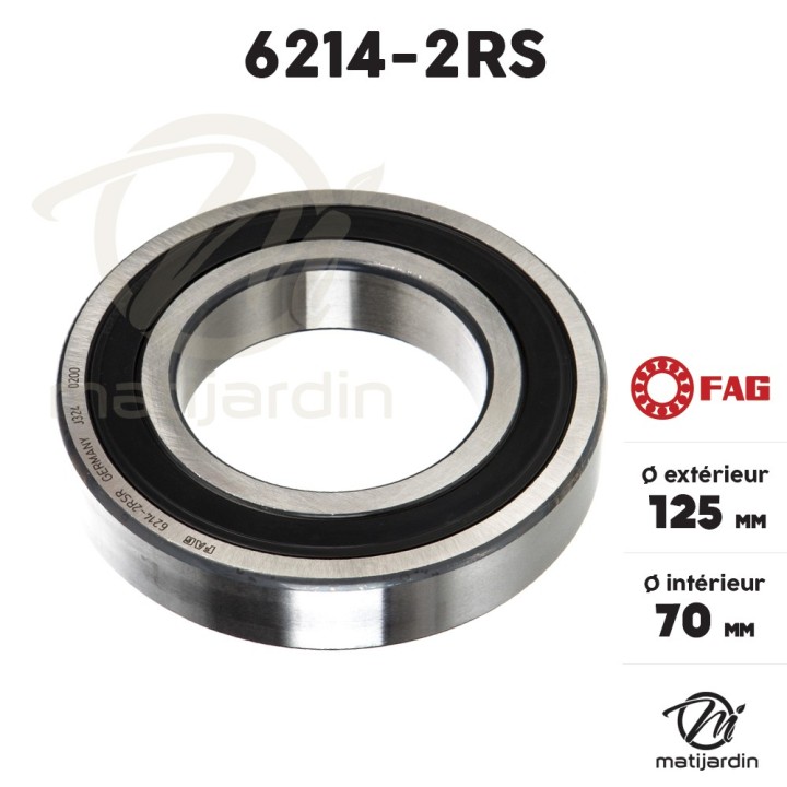 Roulement à billes 6214-2RS. Double étanchéité.  Ø 125 mm. FAG