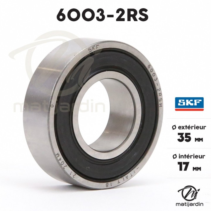 Roulement à billes 6003-2RS. Double étanchéité. Ø 35 mm.  SKF