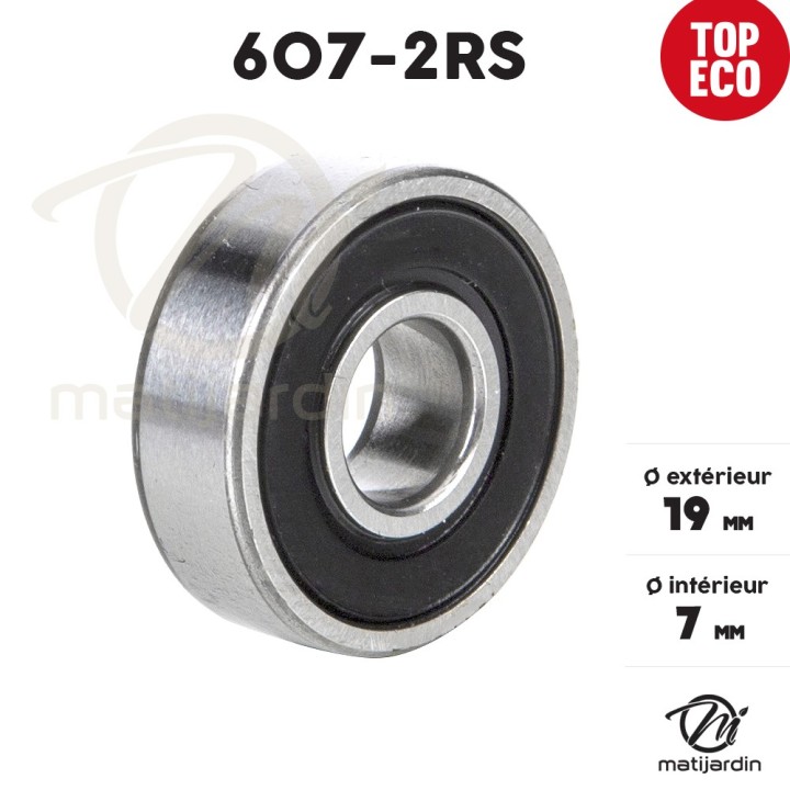 Roulement à billes 607-2RS. Double étanchéité.  Ø 19 mm. 1er Prix