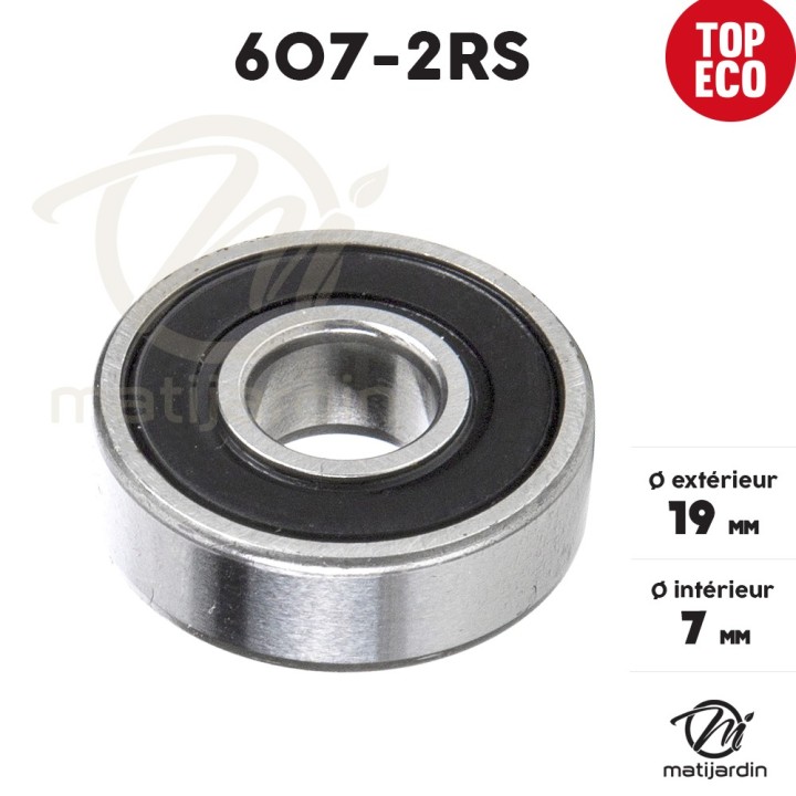 Roulement à billes 607-2RS. Double étanchéité.  Ø 19 mm. 1er Prix