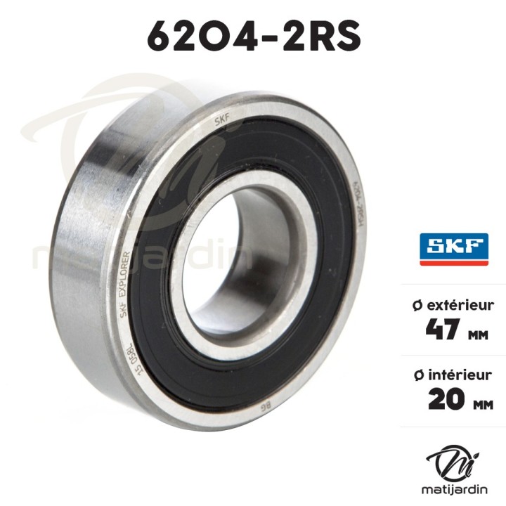 Roulement à billes 6204-2RS. Double étanchéité. Ø 47 mm. SKF