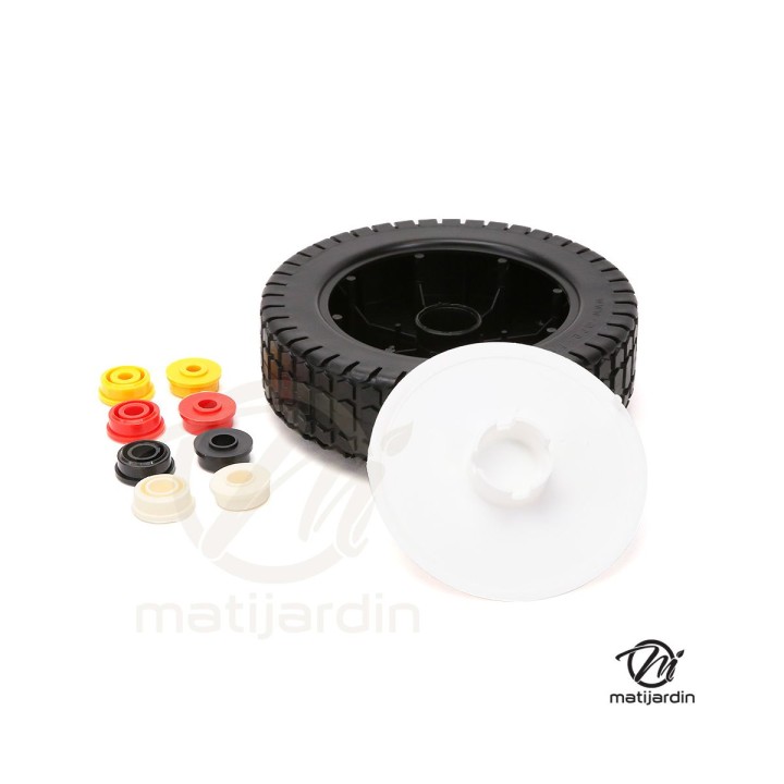 Roue de tondeuse universelle. Ø 200 mm. Livrée avec jeu de bagues